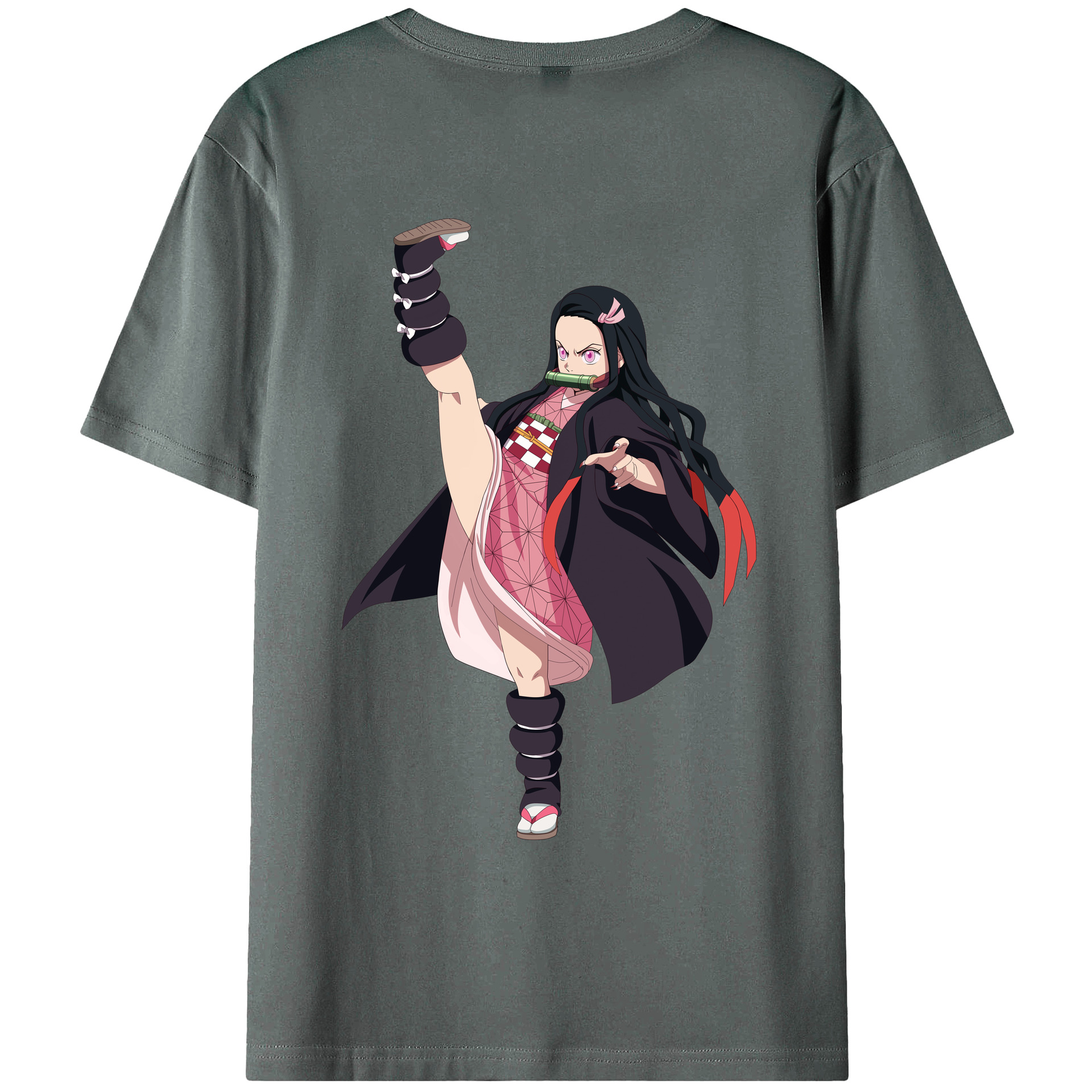 （画像用） 鬼滅の刃（きめつのやいば）竈門 禰󠄀豆子／かまど ねずこ Kamado Nezuko 綿100％ メンズ半袖Tシャツ（バックプリント） 通気性